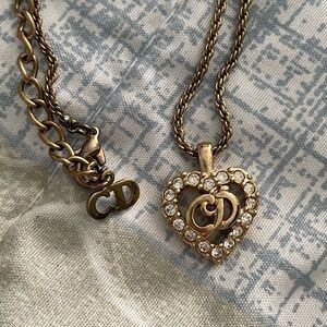 Dior Gold Heart Necklace with Crystals